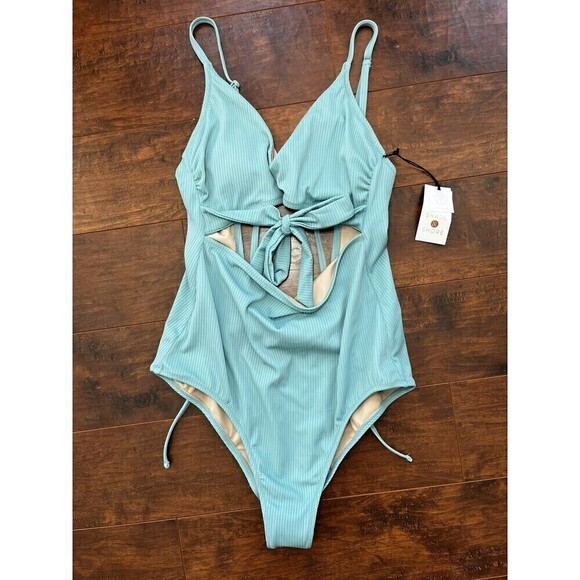 NWT Shade & Shore Low Coverage Blue Cut out One Piece Swim Suit Sz M - Picture 1 of 5